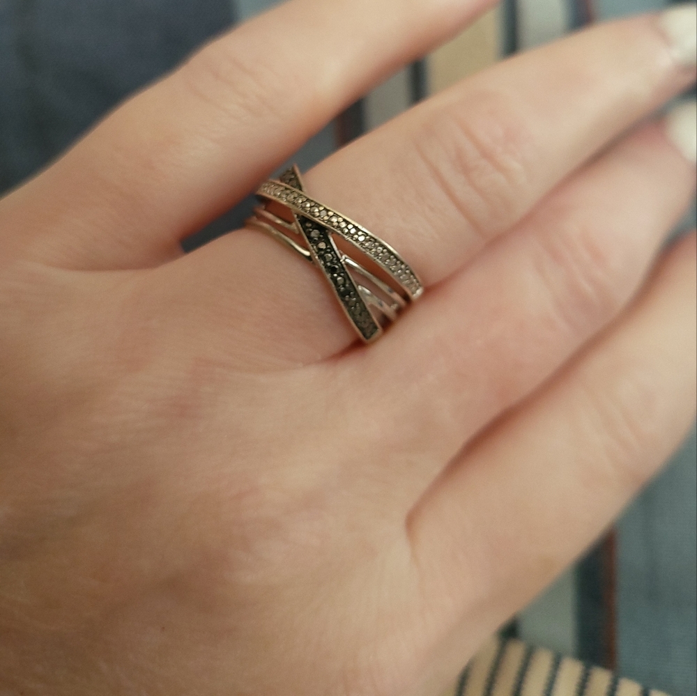 Sterling Silver CZ Criss Cross Band Ring